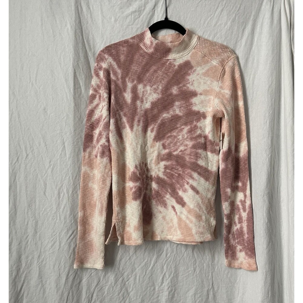 NEW Free People Tie Dye Swirl Thermal Long Sleeve Women's L Rose Pink Mockneck